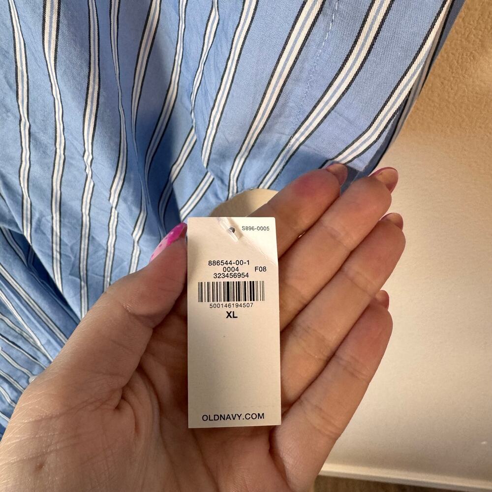 Old Navy Pintuck Waist Midi Shirt Dress Blue White Stripe XL 100% Cotton NWT - Picture 7 of 8